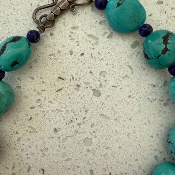 Turquoise and Lapis Necklace with Sterling Silver Clasp - Picture 3 of 8